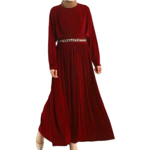 Burgundy -  Crew neck - Unlined - Maxi Dress Wome's Plus Sz: EU 46 |US 14